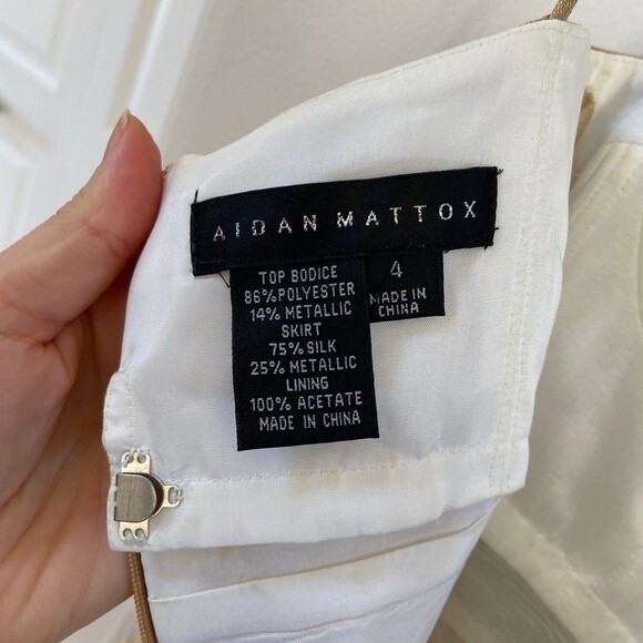 AIDAN MATTOX Silk Gold Leaf Ruffle Mini Dress 4 - Picture 7 of 10